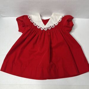 Vintage Jolene Jo Lene Red Velvet Collared Christmas Dress Size 18 Months